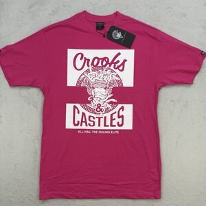 Crooks & Castles Shirt Unisex‎ Medium Pink Cotton Graphic T-Shirt Tee